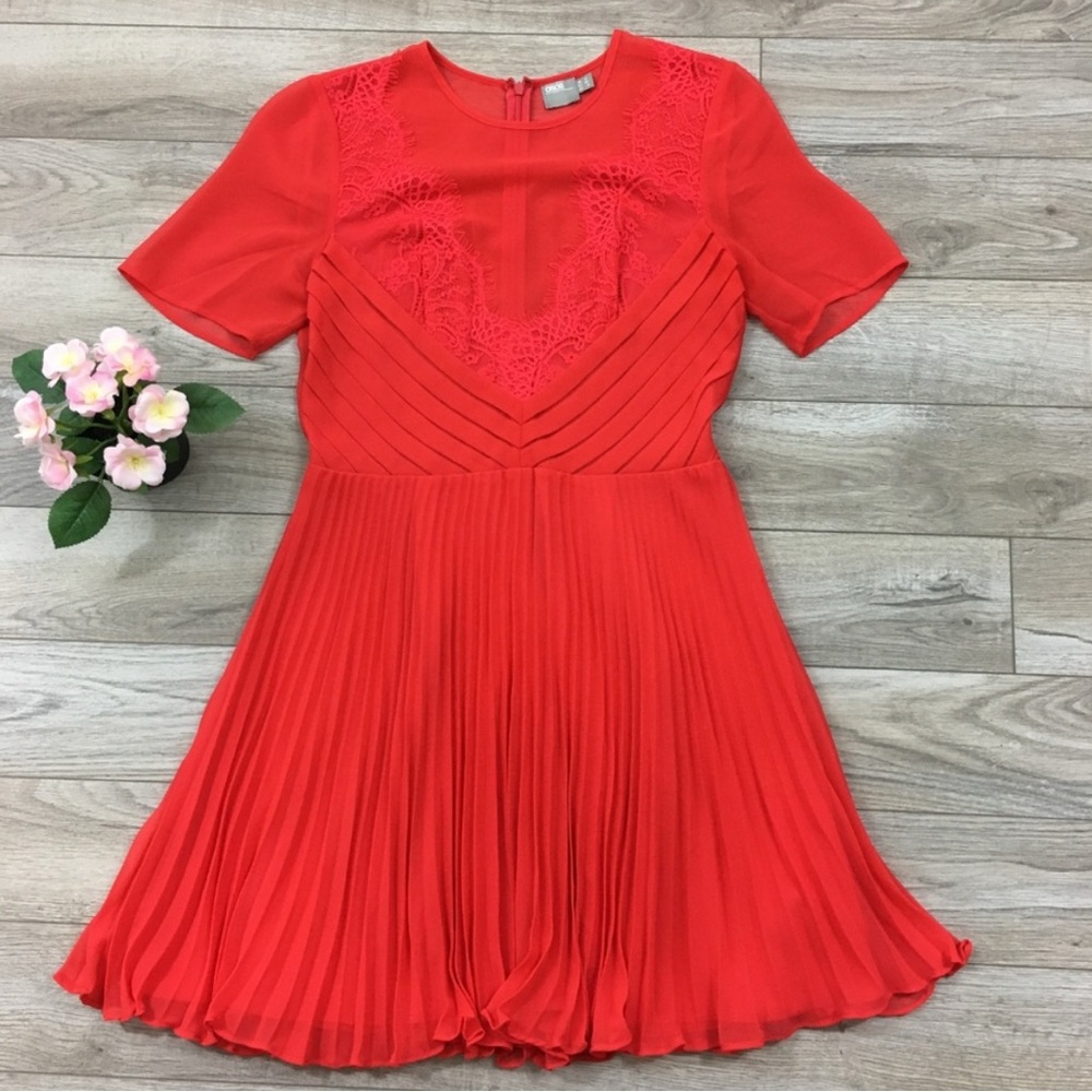 ASOS lace and pleat skater dress size 8 sheer weekday arket valentines wedding